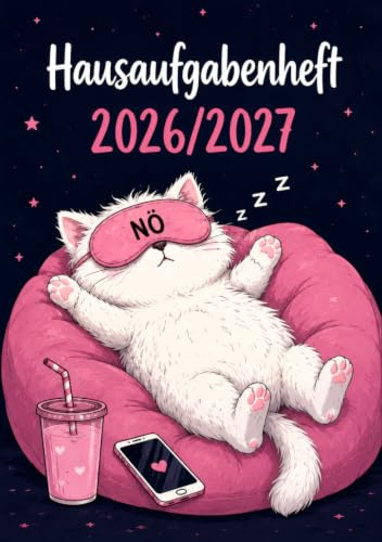 Hausaufgabenheft 2026/2027 für faule Mädchen in der Grundschule | DIN A5, mit Datum: Schülerkalender für die 1. bis 4. Klasse – Schulplaner mit ... und Notenübersicht | Katze-Motiv Nr. 03