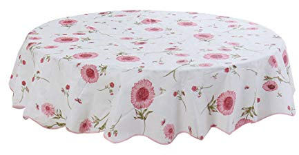 sourcing map Tischdecke Tischtuch Tischwäsche abwaschbar rund frühling wasserdicht, öldicht, schmutzabweisend Blumenmuster Rosa Sonnenblume Rund 180cm