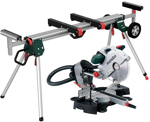 metabo Kappsäge KGS 315 Plus Set - 2200 W, 320 mm Schnittbreite, 120 mm Schnitttiefe - Variable Geschwindigkeit, ergonomische Griffe, präzise Winkelverstellung, robuste Bauweise - Mit Maschinenständer