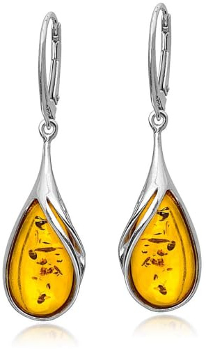 Ian and Valeri Co. Amber Sterling Silver Leverback Large Drop Earrings