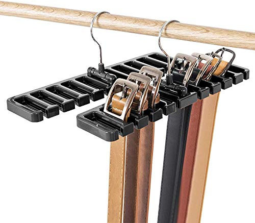 LKY Gürtelhalter, 10 Schlitze, für Krawatte, Gürtel, Schal und Halstuch aus stabilem Kunststoff für Kleiderschrank, platzsparend, Gürtelbügel mit Metallhaken - Schwarz