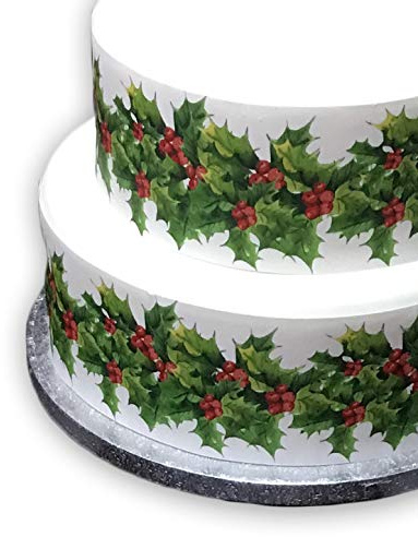 Edible Decor Icing Sheet Christmas HOLLY & BERRIES Border Ribbon - Perfect for Decorating Your Cakes- Easy to Use