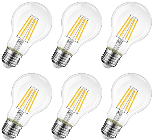 LVWIT 7.5W E27 Filament LED Glühfaden A60, 2700K Warmweiß, Ersatz für 75W Glühlampe, ultrahell 1055 lm, nicht dimmbar, Rustikalampe in Kolbenform, Filamentstil klar (6er Pack)