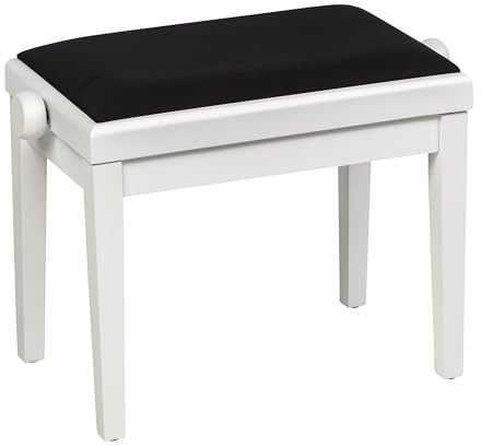 Klavierbank, White Satin w. Black Velour Seat