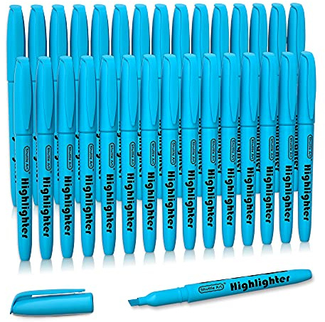 Shuttle Art Highlighters, 30 Pack Blue HighlighterPens Bright Colors, Chisel Tip Dry-Quickly Non-Toxic Highlighter Markers for Adults Teachers Students Highlighting in the Home School Office