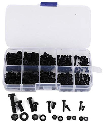 Fixations Multifonctions Noir/Blanc M2 / M2.5 / M3 / M4 / M5 Kit de vis en Nylon, écrou en Nylon, Industriel pour la mécanique(Black 270pcs Nylon Screw Set)