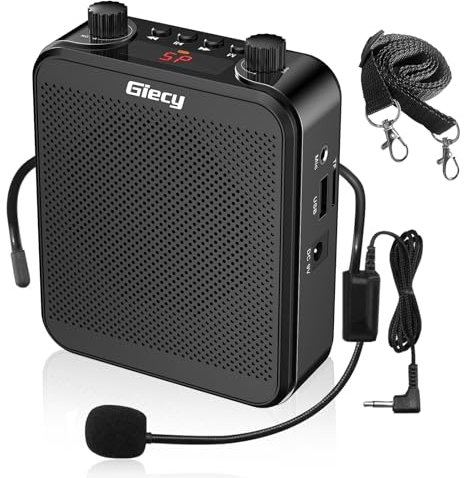 Giecy Amplificatore vocale portatile con microfono cuffia 30W Batteria ricaricabile 2800mah Sistema PA amplificatore vocale mini per insegnanti, guida turistica, allenatori, presentatori