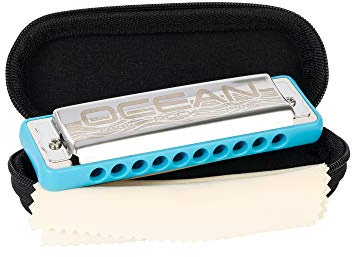 CASCHA Ocean Rock Mundharmonika G-Dur in Blau | Professionelle, diatonische 10-Loch Mundharmonika | Hochwertige Stimmzungen aus Phosphor-Bronze | Mit Softcase und Putztuch