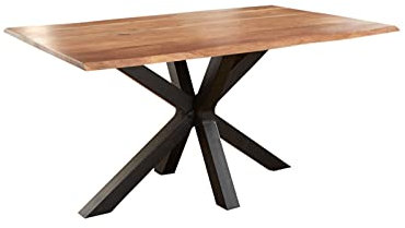 SAM Baumkantentisch 180 x 90 cm Spyro, Akazienholz naturfarben & massiv, Esszimmertisch mit mattschwarzem Spider-Metallgestell, Platte 26 mm