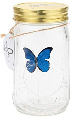 Xfaiz Glass Animated Butterfly Jar with LED Light - Romantic Gift Decoration (Blue)