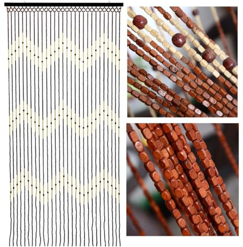 ReTaaj Bamboo Wooden Beaded Door Curtain, Zig Zag Design, Summer Blind Fly Curtain Screen, Room Divider Beads, Home Decorations, Hook 180 x 90cm