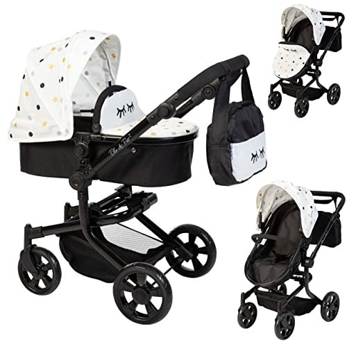 Ella & Piet® Puppenwagen MOOVE4 mit Wickeltasche 2in1 (Schwarz-Weiß-Gold)