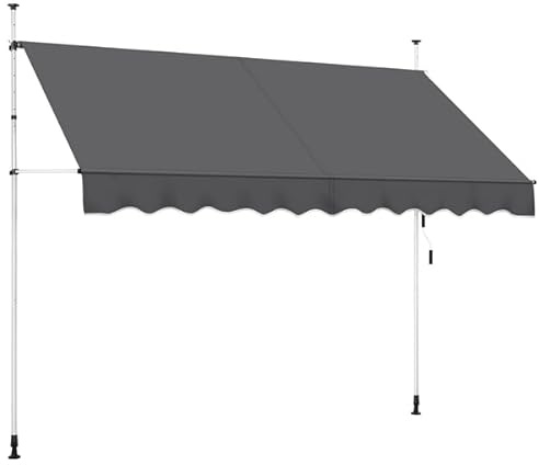 Yaheetech Store Banne Manuel 300 cm avec Manivelle, Auvent Rétractable Réglable en Hauteur et en Inclinaison sans Percement pour Balcon, Terrasse, Jardin Gris