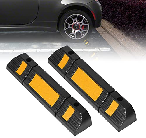 LARS360 Limitatore di parcheggio in gomma per ruota, blocco per parcheggio, con strisce riflettenti, colore nero/giallo, 2 pezzi, 60 x 12 x 10 cm