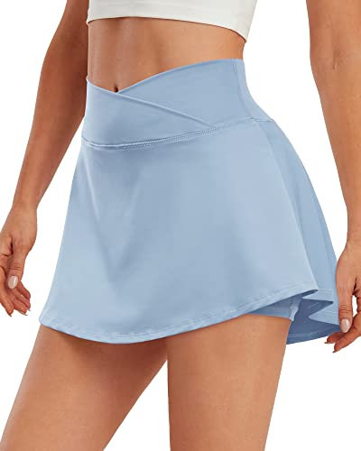 ED3SIZE Damen Tennisröcke Kreuz Taille Tennis Skort mit Taschen Laufröcke Sport Skater Golfrock mit Innenhose