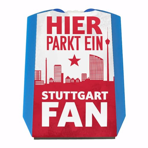 speecheese Hier parkt EIN Stuttgart Fan Parkscheibe in Rot Weiß Parkscheibe für Fans mit Stadtmotiv um die Liebe zur Stadt und dem Sport zu Zeigen