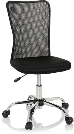hjh OFFICE 691015 Snurrstol för barn KIDDY NET I - Svart, Ergonomiskt ryggstöd, Designkontorsstol som växer med barnet, Klädsel av luftkonditionerat meshtyg