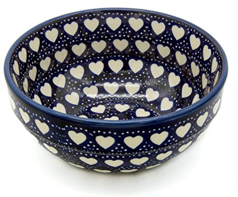 Bunzlauer keramik Salatschale 17 cm (Weisse Herzen)