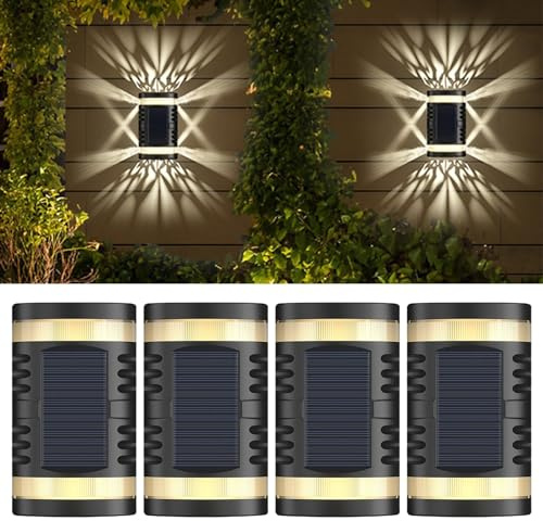 Wisada Lampada da parete solare wireless Illuminazione a LED per esterni Recinzione impermeabile Portico Accesso Garage [4 pezzi, bianco]