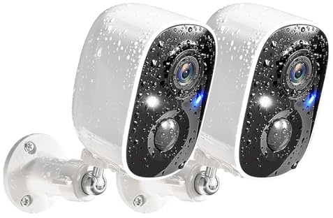 GMK Security Cameras Wireless Outdoor, 2K Color Night Vision AI Motion Detection 2-Way Talk Battery Powered WiFi Home Indoor Camera IP65 Weatherproof Spotlight Siren Alarm Cloud/SD Storage 2-Pack