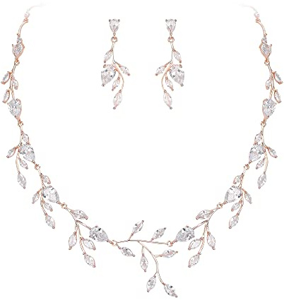 EVER FAITH Parures Bijoux de Mariée en Forme de Poire pour CZ Collier Boucles d'oreilles Pierres de Naissance Clair Ton Rose Or
