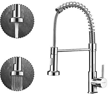 Rubinetto cucina con doccetta estraibile girevole a 360° STANEW miscelatore cucina a molla con 2 modalità di spruzzatura (Cromo, Ottone)