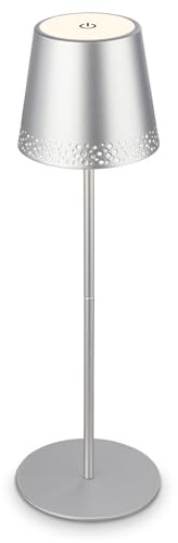 BRILONER - LED Tischlampe kabellos mit Touch, dimmbar in Stufen, höhenverstellbar, Nachttischlampe, Leselampe, LED Lampe, Campinglampe, Tischleuchte, Akkulampe, Outdoorlampe, 38x12 cm, Chrom-Matt