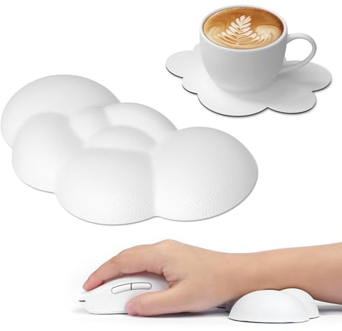 ATTACK SHARK Cloud Handballenauflage mit Untersetzer, Tastatur Mausstütze | Ergonomische Memory Foam Auflage mit Massage Noppen, Entlastende Handgelenkstütze,Süßes Schreibtisch Zubehör Büro Gaming,Weiß