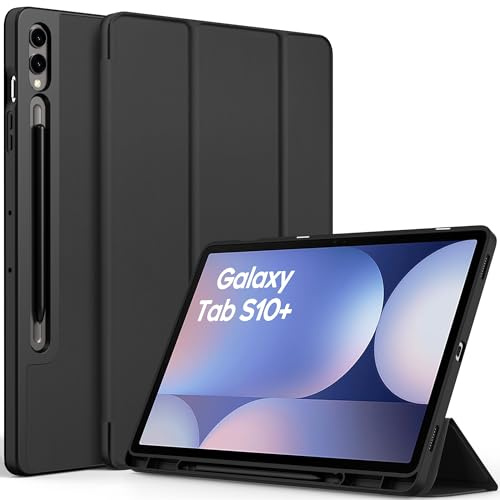 EasyAcc Hülle für Samsung Galaxy Tab S10+/S9 FE+/S9+ 12,4 mit S Pen Halter | Ultra Dünn mit Standfunktion Slim PU Leder Schutzhülle，Auto Schlafen/Wachen,Schwarz