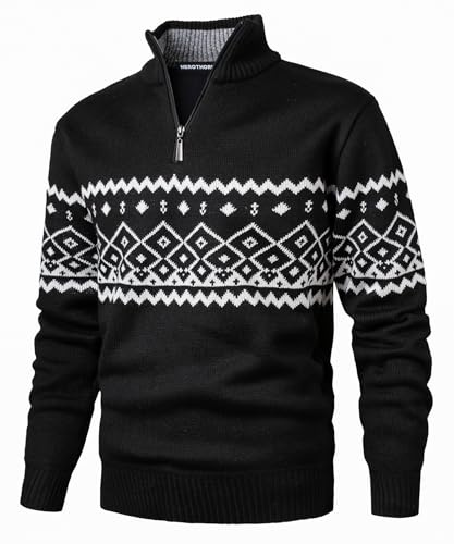 Herothorn Jersey de Forro Polar para Hombre con Cuello Alto y Sudadera de Microfibra 1/4 Cremallera Manga Larga Jersey Ligero de Cuello Alto de Punto Grueso