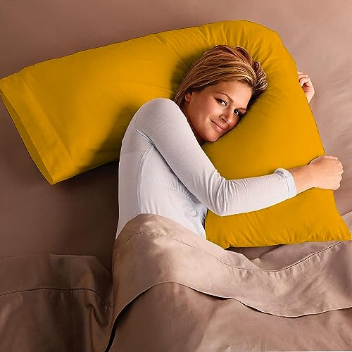 Adam Home V Pillow with Mustard Pillowcase Extra Filled Hollow Fiber for Neck Support, Orthopedic, Maternity Pregnancy & Nursing Super Soft & Comfortable V shaped Pillow with Pillowcase
