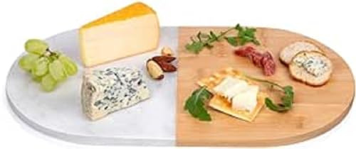 alpina Schneidebrett und Käseplatte - Holzbretter - Küchenbrett - 27 x 22 cm - 1,65 kg - Bambus und Marmor