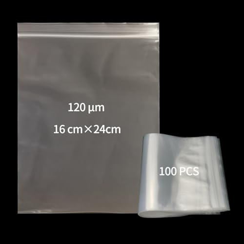 Grip Seal Bags/Baggies16X24CM 100 PCS,Reusable Plastic Clear Ziplock Bags,0.12mm Thickness Durable,For Kitchen Storage,Small Jewellery,Snacks