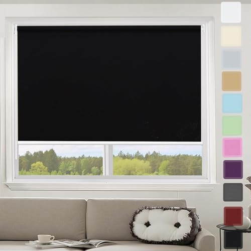 Tenda a Rullo per Interni Senza Foratura 40 x 50 cm Blackout, opaco, Protezione Solare Tenda Giorno Notte Senza Fori con catenella per finestre e porte, Nero