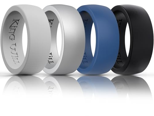 King Will Domed Silicone Rings for Men - Comfortable and Breathable Mens Wedding Bands in Silver Gray Blue Black - 8.5mm Wide Rubber Wedding Bands for Men - Perfect for Active Lifestyles 9