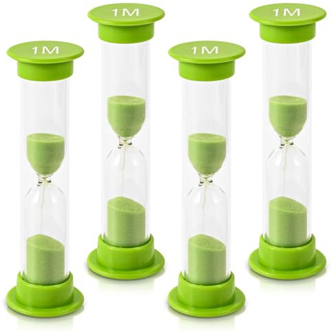 Sablier pour Enfants - 1 Minute Lot de 4 sabliers - Couleur Verte - Recouvert d’Acrylique pour Salle de Classe, Maison et Chambre d’Enfant