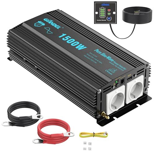 GIANDEL 1500W Wechselrichter Reiner Sinus 12V auf 230V KFZ Spannungswandler Power Inverter mit Fernbedienung und USB Anschlüsse für Wohnmobil LKW Auto