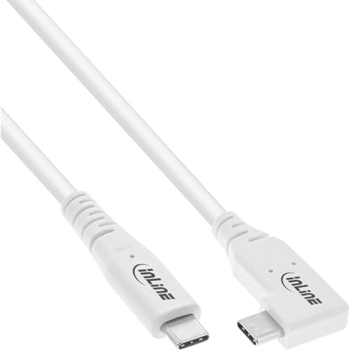 InLine Câble USB4, 240 W, USB-C vers USB-C, coudé d'un côté, PD 3.1, 40 Gb/s, 8K@60Hz, Thunderbolt 3, pour écrans, disques durs, cartes graphiques, smartphones et plus encore, 1 m, blanc, 35911W