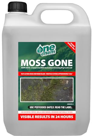 One Chem Moss Gone Moss killer 5 Litre, Suitable on Paths, patios and hard surfaces