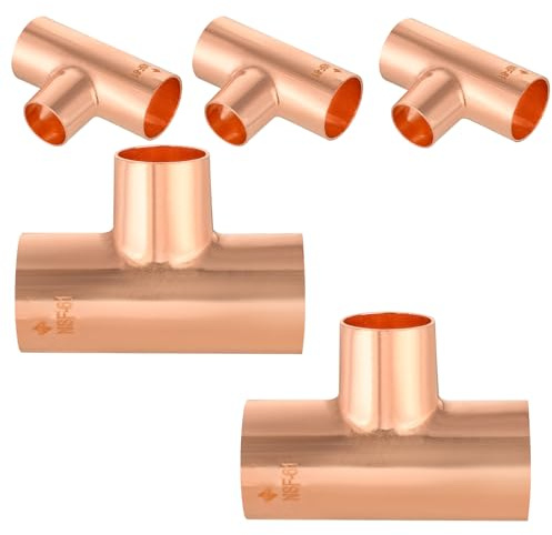 (Pack of 5) EFIELD 1 X 1 X 1/2 C X CX C Copper Redcuing Tee, LF Copper Plumbing Fittings with Sweat Solder Connection (1x1x1/2),(COPPER038)