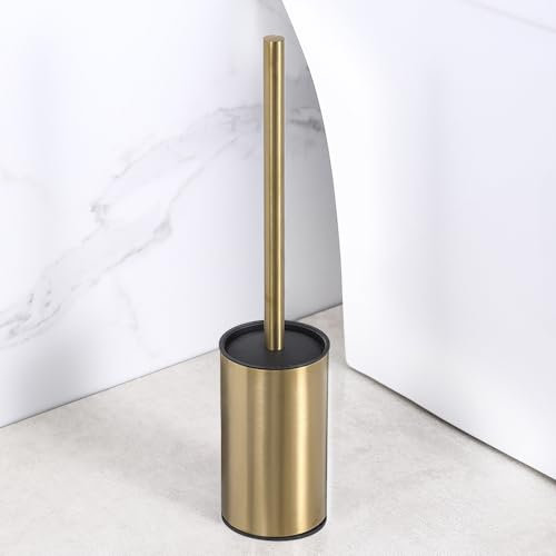 Escobilla de inodoro de acero inoxidable y soporte, independiente, limpiador resistente para baño, dorado