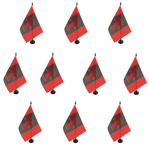 AZ FLAG - 10 Tischflagge Spanische Phalanx 21 x 14 cm – 10 kleine nationalistische Flaggen für den spanischen Krieg, 100% Polyester, mit Fahnenstange von 25 cm und Sockel aus schwarzem Kunststoff