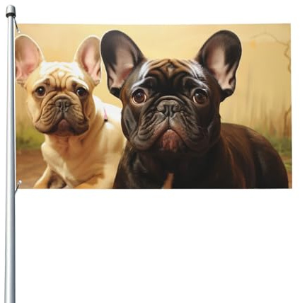 Flaggen, 90 x 152 cm, doppelseitige Flagge mit Messingösen, Banner, Dekoration, Flaggen, niedliche französische Bulldogge, Grafiken, Willkommensflaggen, 200D strapazierfähige Polyester-Banner, große