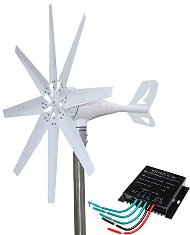AISINILALAO 12v,8 Blade Wind Turbine Generator,1000W 12V 24V with Charge Controller Wind Power Generator Kit for Solar Panels Garden Street Lighting (White)