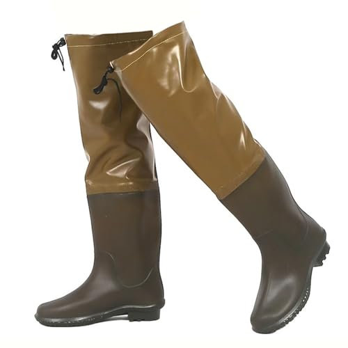 KPHYMOD Watstiefel Leichter Hüftstiefel Für Männer Und Frauen, PVC-Angel-Wathose, Wasserdichter Stiefelfuß Für Gartenteichschlamm(Brown,44 EU)
