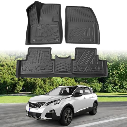 ECOZEN Fußmatten für Peugeot 3008 2016-2023, passgenau Kratzfest Original 3D-Scan Gummimatten Set für Peugeot 3008 aus sicher geruchlos TPE, Allwetter Fussmatte mit hohem Rand(Nicht für Hybrid PHEVs)