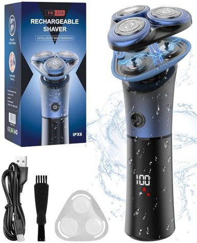 Rasoio elettrico da uomo, è il regalo perfetto per San Valentino. Questo rasoio aggiornato è un bagnato/asciutto, ricaricabile, display a LED, rasoio senza fili con blocco da viaggio e sistema di