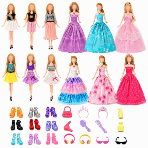 YITULOU Set de Ropa y Accesorios para muñecas de Moda de 11,5 Pulgadas: Vestidos, Zapatos, Bolsos, Corona, Gafas y Accesorios de Belleza; Conjuntos para Vestir a Las muñecas y Jugar a los Roles