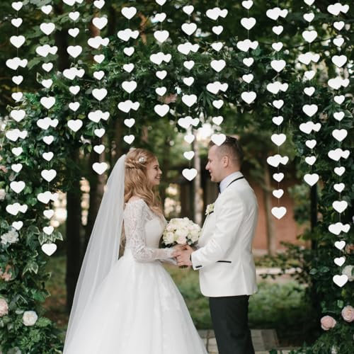 52 Pies Guirnalda de Papel Corazón de Blanco, 4 Piezas Guirnalda de Serpentinas de Corazón, Decoracion Colgante Fiesta, para Bodas Compromiso Cumpleaños Fiestas Tiendas Decoración del Hogar