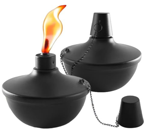 Antorchas recargables de acero inoxidable – Pack de 2 antorchas de mesa de metal – Antorchas de mesa de citronela decorativas con mechas y tapas para el hogar, patio